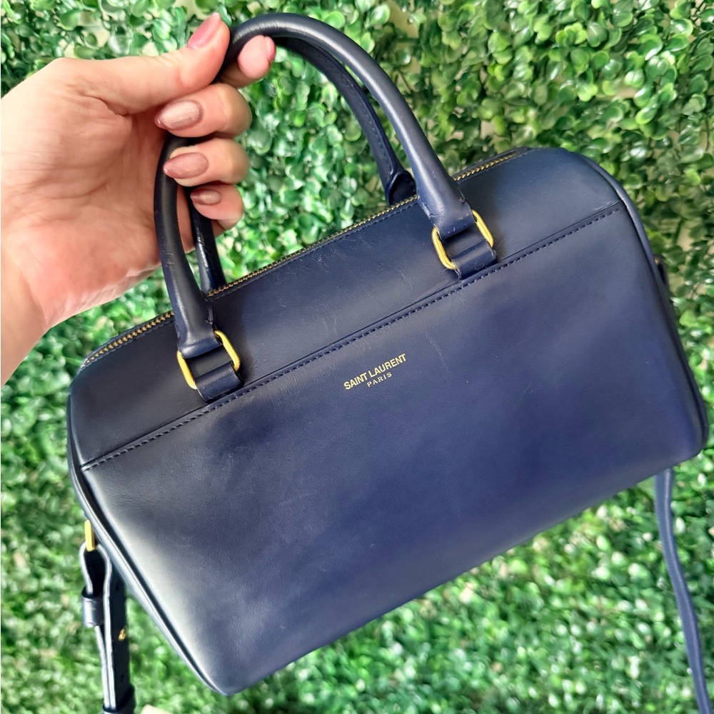 Saint Laurent Navy Leather Bowling Bag Satchel Authentic - Picture 3 of 13